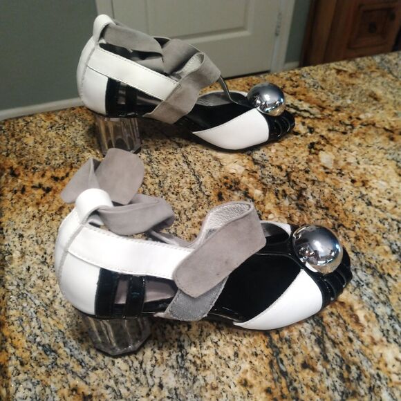 Rare Jeffrey Campbell Chaos Black White Leather Platform Heels Women's 8M - Picture 5 of 11